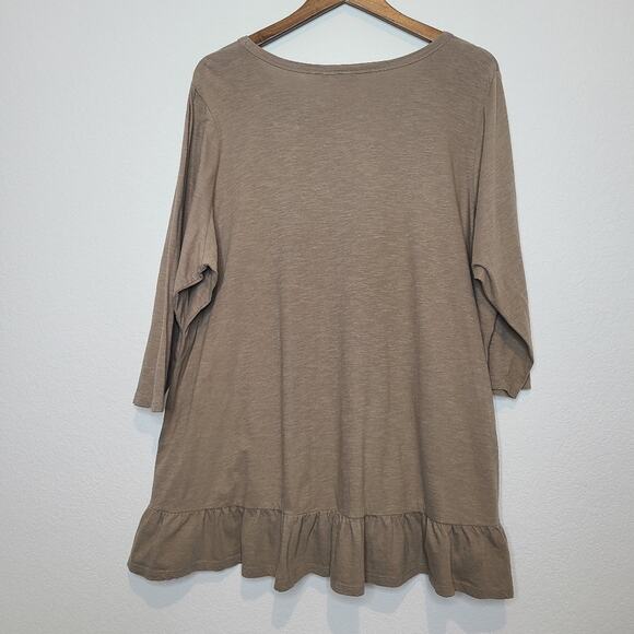 Logo by Lori Goldstein Ruffle Hem Solid 100% Cotton Top Blouse Front Pockets - Picture 6 of 10